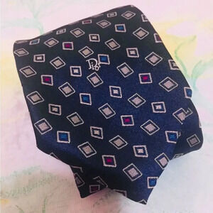 CHRISTIAN DIOR MONSIEUR VINTAGE BLUE DECO TIE POLYESTER/SILK BLEND